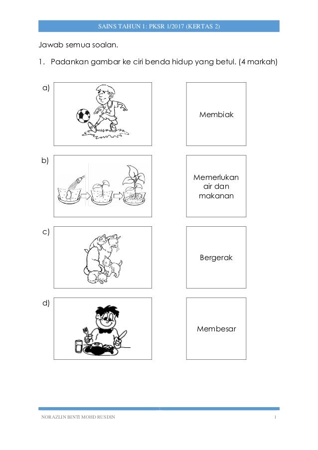 Sains Tahun 1 Pksr 1 Kertas 2 2017