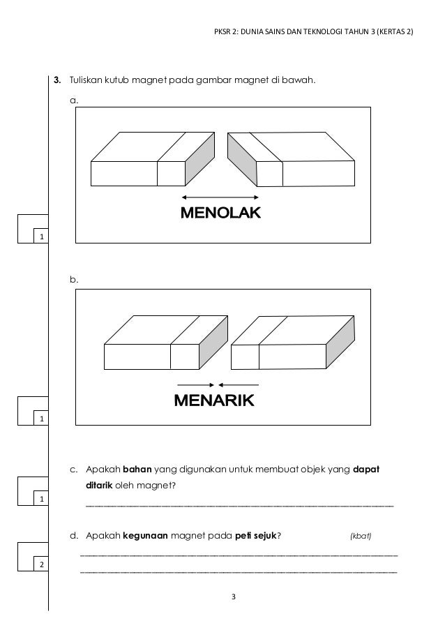 Dunia Sains dan Teknologi Tahun 3 PKSR 2 Kertas 2 2016