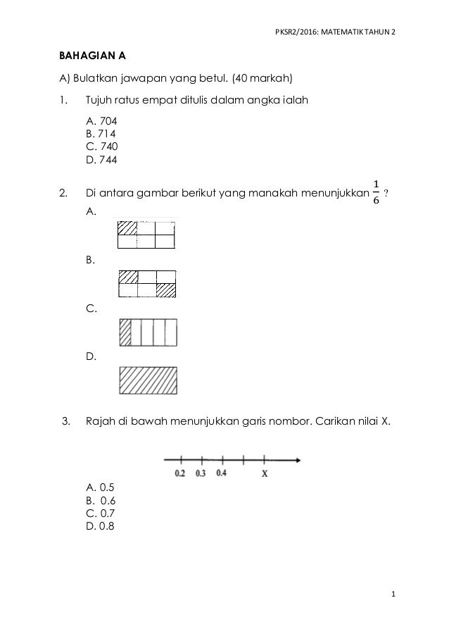 Matematik Tahun 2 PKSR 2 Kertas 1