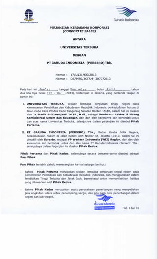 Perjanjian Kerja Sama antara Universitas Terbuka dengan PT. Garuda Indonesia