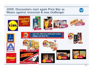 2009: Discounters start again Price War as
Means against recession & new challenger




                                             24
 
