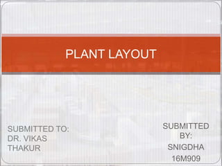 SUBMITTED
BY:
SNIGDHA
16M909
PLANT LAYOUT
SUBMITTED TO:
DR. VIKAS
THAKUR
 