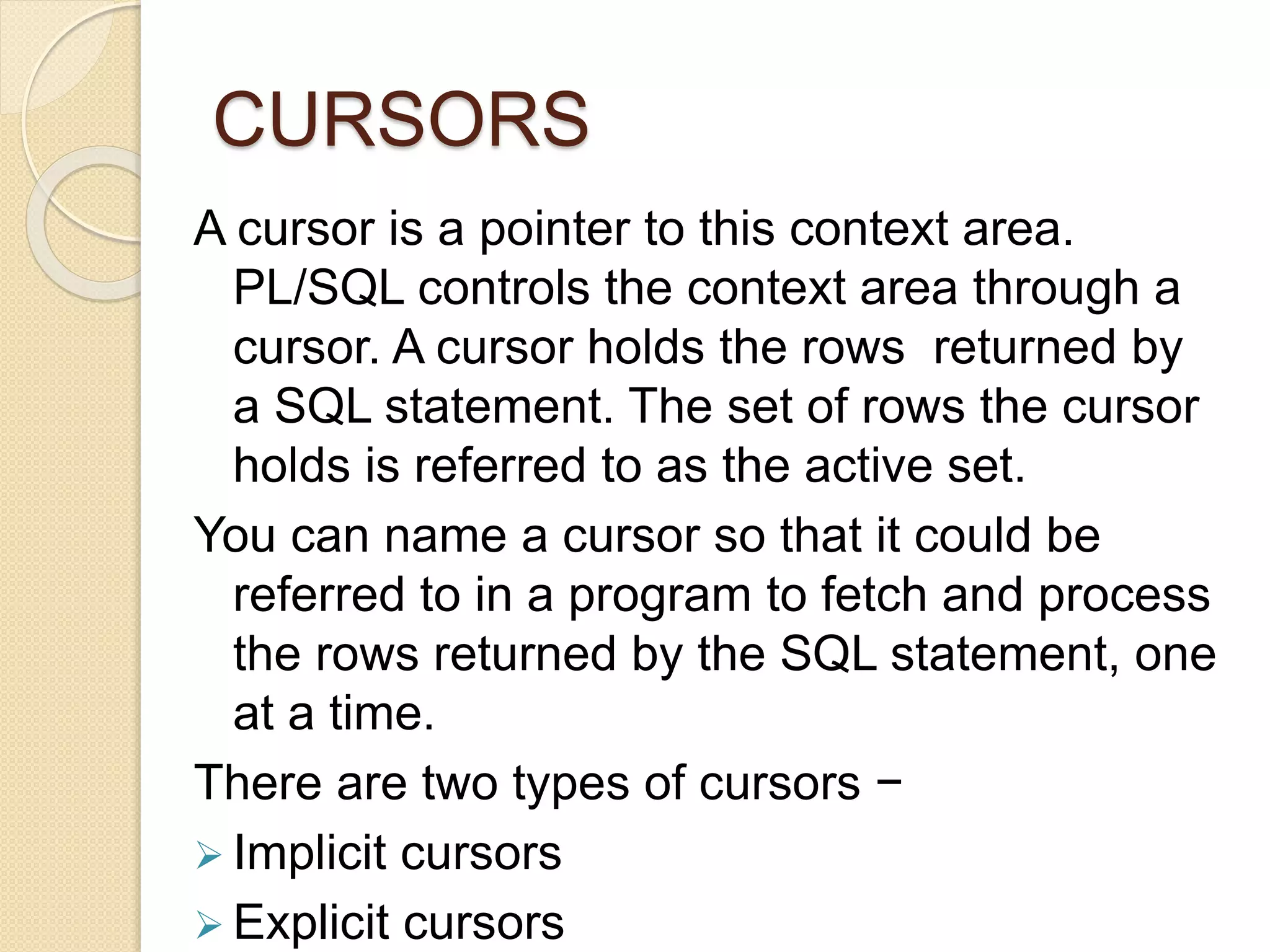 PL/SQL - CURSORS | PPTX