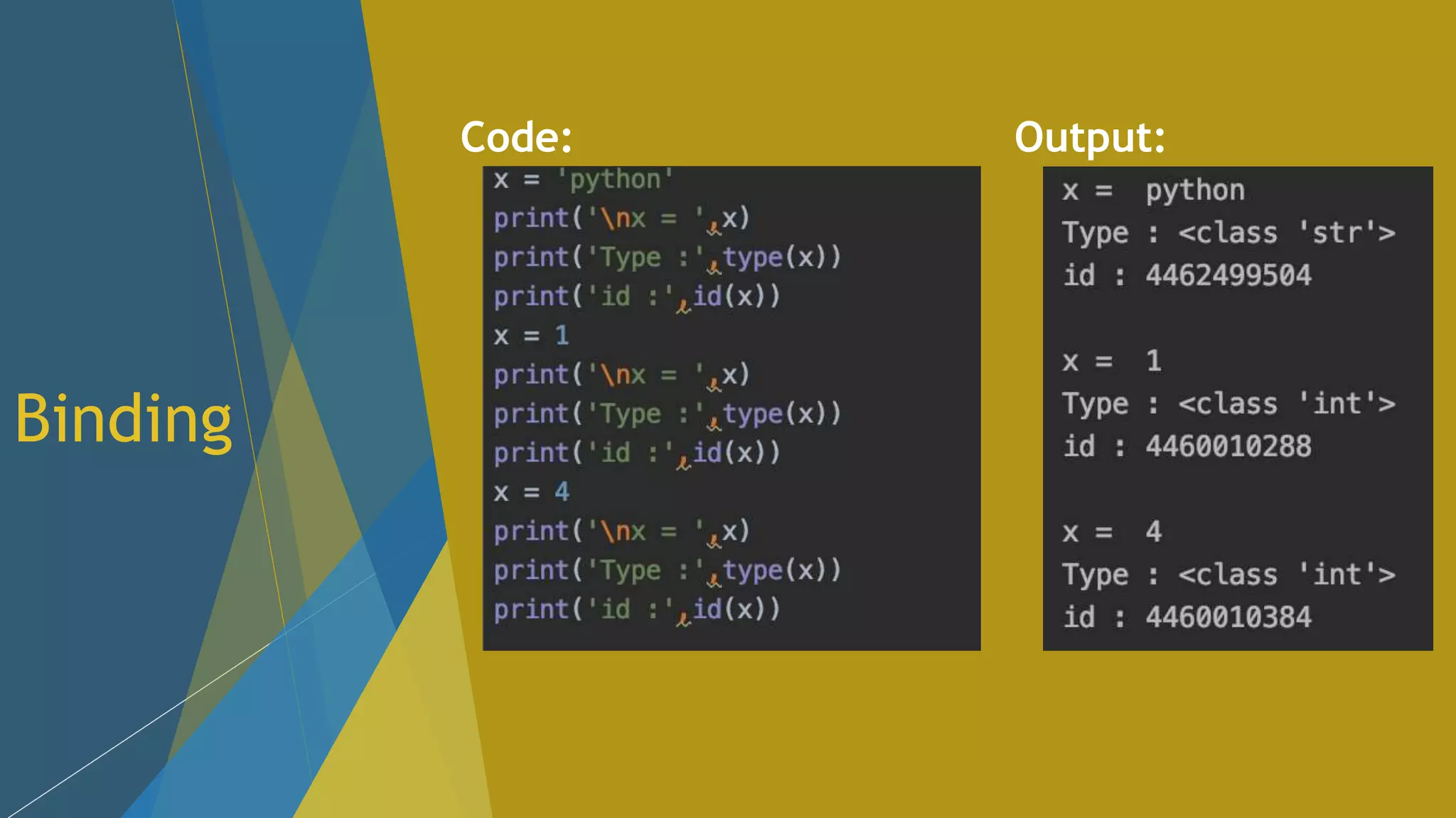Binding Code: Output: