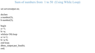PL-SQL DIFFERENT PROGRAMS | PPT