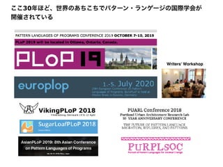 Writers’ Workshop
ここ30年ほど、世界のあちこちでパターン・ランゲージの国際学会が
開催されている
 