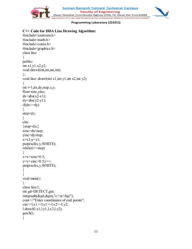 Develop The Bresenham S Line Drawing Algorithm Using C Language : Se computer programming laboratory university of pune