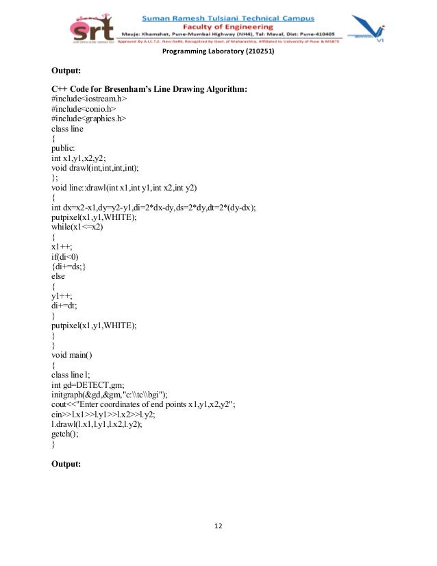 Line Drawing Algorithm Code : Se computer programming laboratory university of pune