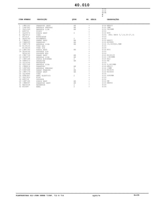 PLANTADEIRAS SLC-JOHN DEERE 710RF, 712 E 716 CQ30174 Nov98
1
2
3
4
5
6
7
8
9
10
11
12
13
14
15
16
17
18
19
20
21
22
23
24
25
26
27
28
29
30
31
32
19M7163
12M7065
CQ01249
A48720
CQ20072
DQ24512
A51614
DQ06749
19M6811
19M8049
24M7178
H139125
H139126
14M7140
DQ34144
DQ34145
19M7728
CQ06670
14M7168
58M5573
CQ16256
CQ01248
19M6614
12M7066
03M7098
19M7179
CQ19688
40M1867
CQ21922
A48726
14M7166
19M8397
AA26234
B32687
PARAFUSO SEXT
ARRUELA PRESSAO
ARRUELA LISA
DISCO
PORCA SEXT
CUBO
ESPACADOR
ROLAMENTO
PARAF SEXT
PARAFUSO
ARRUELA LISA
TUBO ESQ
TUBO DIR
PORCA SEXT
SUPORTE DIR
SUPORTE ESQ
PARAF SEXT
ARRUELA LISA
PORCA AUTOFREN
GRAXEIRA
RASPADOR
ARRUELA LISA
PARAFUSO
ARRUELA PRESSAO
PARAF FRANCES
PARAF SEXT
CUBO
ANEL ELASTICO
EIXO
SUPORTE
PORCA SEXT
PARAFUSO SEXT
RETENTOR
ANEL
AR
AR
AR
2
2
AR
AR
AR
AR
AR
AR
2
AR
AR
2
AR
AR
2
AR
AR
2
2
7
1
0
R
F
7
1
2
7
1
6
X X X
X X X
X X X
X X X
X X X
X X X
X X X
X X X
X X X
X X X
X X X
X X X
X X X
X X X
X X X
X X X
X X X
X X X
X X X
X X X
X X X
X X X
X X X
X X X
X X X
X X X
X X X
X X X
X X X
X X X
X X X
X X X
X X X
X X X
M8X25
5MM
9X28MM
M30
INCL KEYS 5,7,8,25-27,31
M6X25
M10X80
10,5X30X2,5MM
M10
M12X120
13X38MM
M12
M6
6,4X18MM
M6X12
10MM
M10X35
M10X50
60X2MM
M8
M8X50
40.010
-
-
-
-
-
-
-
-
-
-
-
-
-
-
-
-
-
-
-
-
-
-
-
-
-
-
-
-
-
-
-
-
-
-
ITEM NÚMERO DESCRIÇÃO QTDE OBSERVAÇÕESNO. SÉRIE
 