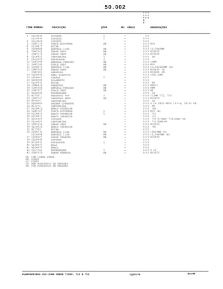 PLANTADEIRAS SLC-JOHN DEERE 710RF, 712 E 716 CQ30174 Nov98
1
2
3
4
5
6
7
8
9
10
11
12
13
14
15
16
17
18
19
20
21
22
23
24
25
26
27
28
29
30
31
32
33
34
35
36
37
38
39
40
41
42
43
CQ13630
CQ13630
CQ13629
14M7170
CQ16817
CQ04844
19M7342
19M7179
CQ14621
CQ13593
12M7066
14M7140
CQ06671
19M7343
19M7481
CQ06693
CQ06627
DQ06666
CQ16931
19M6614
12M7006
14M7027
DQ06626
A22561
19M7167
A40635
DQ06680
A23372
DQ16813
14M7167
CQ16812
DQ16811
DQ15323
CQ14621
19M7342
DQ16814
A23789
CQ06776
CQ16408
CQ06667
CQ29499
N120831
CQ30637
DQ34337
CQ17741
03M7079
SUPORTE
SUPORTE
SUPORTE
PORCA AUTOFREN
BUCHA
ARRUELA LISA
PARAF SEXT
PARAF SEXT
CANTONEIRA
ESPACADOR
ARRUELA PRESSAO
PORCA SEXT
ARRUELA LISA
PARAF SEXT
PARAFUSO
ANEL ELASTICO
FLANGE
ROLAMENTO
BUCHA
PARAFUSO
ARRUELA PRESSAO
PORCA SEXT
ENGRENAGEM
PARAFUSO "U"
PARAFUSO SEXT
CANTONEIRA
ENGREN CORRENTE
CANTONEIRA
BRACO SUPERIOR
PORCA AUTOFREN
BRACO SUPERIOR
BRACO INFERIOR
SUPORTE
CANTONEIRA
PARAF SEXT
BRACO INFERIOR
BUCHA
ARRUELA LISA
ARRUELA LISA
PARAF FRANCES
SUPORTE
ESPACADOR
MOLA
BRAÇO
ENGRENAGEM
PARAF FRANCES
2
1
AR
AR
AR
AR
2
4
AR
AR
AR
AR
2
AR
AR
AR
2
AR
2
2
AR
AR
AR
AR
2
2
AR
7
1
0
R
F
7
1
2
7
1
6
X X
X X X
X X X
X X X
X X X
X X X
X X X
X X X
X X X
X X X
X X X
X X X
X X X
X X X
X X X
X X X
X X X
X X X
X X X
X X X
X X X
X X X
X X X
X X X
X X X
X X X
X X X
X X X
X X X
X X X
X X X
X X X
X X X
X X X
X X X
X X X
X X X
X X X
X X X
X X X
X X X
X X X
X X X
X X X
X X X
X X X
M16
16,5X40MM
M16X55
M10X50
LH
10MM
M10
10,5X24X2MM (A)
M16X60 (D)
M16X80 (E)
25X1,2MM
RH
M6X12
6MM
M6
LH
213MM 712, 716
M10X25
LH
Z 19 INCL KEYS 14-16, 18-21 LH
RH
(B)
M10 (A)
(C)
(C)
710(5/6AM) 712(6AM) RH
712(6AM)RH
M16X55
(B)
18X34MM (D)
16,5X40MM (E)
M10X90
Z 10
M10X55
50.002
(A)
(B)
(C)
(D)
(E)
COM LINHA LONGA
LONGO
CURTO
SEM ACESSÓRIO DE PRESSÃO
COM ACESSORIO DE PRESSÃO
-
-
-
-
-
-
-
-
-
-
-
-
-
-
-
-
-
-
-
-
-
-
-
-
-
-
-
-
-
-
-
-
-
-
-
-
-
-
-
-
-
-
-
-
-
-
ITEM NÚMERO DESCRIÇÃO QTDE OBSERVAÇÕESNO. SÉRIE
 