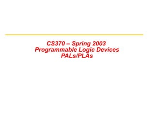 CS370 – Spring 2003
Programmable Logic Devices
       PALs/PLAs
 