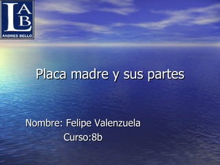 Placa madre y sus partes Nombre: Felipe Valenzuela Curso:8b 