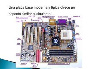 Una placa base moderna y típica ofrece un
aspecto similar al siguiente:

 