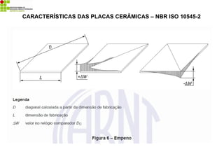 CARACTERÍSTICAS DAS PLACAS CERÂMICAS – NBR ISO 10545-2
 