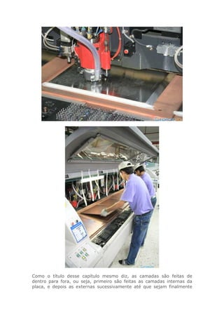 Como o título desse capítulo mesmo diz, as camadas são feitas de
dentro para fora, ou seja, primeiro são feitas as camadas internas da
placa, e depois as externas sucessivamente até que sejam finalmente
 