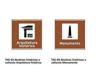THC-03 Atrativos históricos e
culturais Arquitetura histórica
THC-04 Atrativos históricos e
culturais Monumento
 