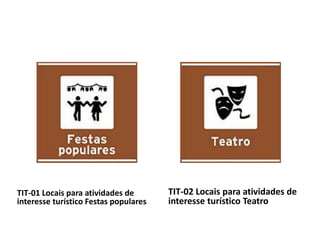 TIT-01 Locais para atividades de
interesse turístico Festas populares
TIT-02 Locais para atividades de
interesse turístico Teatro
 