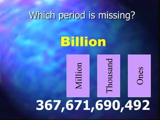 Which period is missing? 367,671,690,492 Million Thousand Ones Billion 