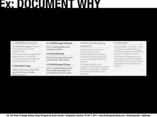 Ex: DOCUMENT WHY




 UX: The Power of Design Getting Things Designed by Austin Govella • SchipulCon, Houston, TX, Oct 7, ...