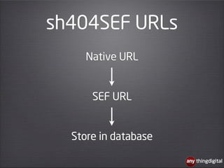 sh404SEF URLs
     Native URL


      SEF URL


  Store in database

                      thingdigital
 