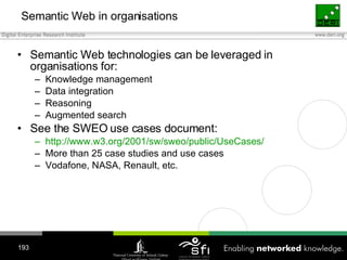 <ul><li>Semantic Web technologies can be leveraged in organisations for: </li></ul><ul><ul><li>Knowledge management </li><...