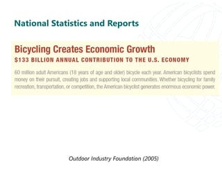 National Statistics and Reports
Outdoor Industry Foundation (2005)
 