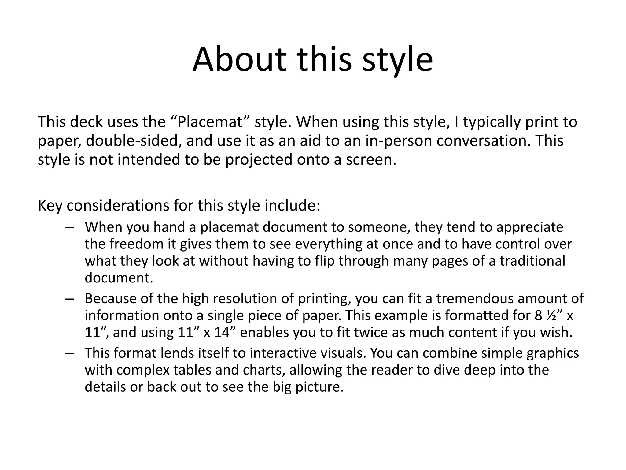 Placemat exercises in power point style 5 PPT