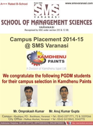 Campus Placement 2014-15, Track record, Placement details, Companies visited SMS varanasi Campus 