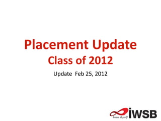 Placement Update
   Class of 2012
    Update Feb 25, 2012
 