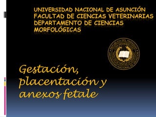UNIVERSIDAD NACIONAL DE ASUNCIÓN
FACULTAD DE CIENCIAS VETERINARIAS
DEPARTAMENTO DE CIENCIAS
MORFOLÓGICAS
Gestación,
placentación y
anexos fetale
 