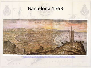 Barcelona 1563
Font: http://ca.wikipedia.org/wiki/Muralla_medieval_i_moderna_de_Barcelona#mediaviewer/File:Wyngaerde_Barcelona_1563.jpg
 