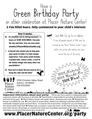 Placer Nature Center  Green Birthday Party
