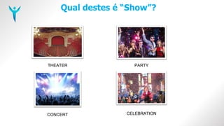 Qual destes é “Show”?
THEATER PARTY
CONCERT CELEBRATION
 