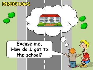Excuse me.
How do I get to
the school?
 