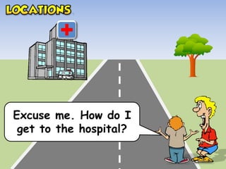 Excuse me. How do I
get to the hospital?
 