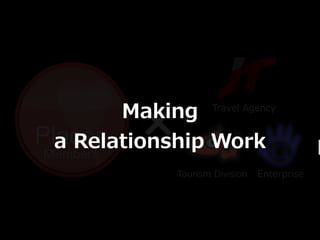 
       Making ?     Travel ?Agency


a ?Relationship ?Work
            Tourism ?Division   Enterprise
 