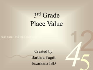 42
1
0011 0010 1010 1101 0001 0100 1011
3rd Grade
Place Value
Created by
Barbara Fugitt
Texarkana ISD
 