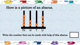 Here is a picture of an abacus.
Write the number that can be made with help of this abacus.
 