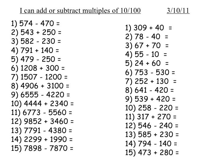 place value and and multiples of 10 and 100