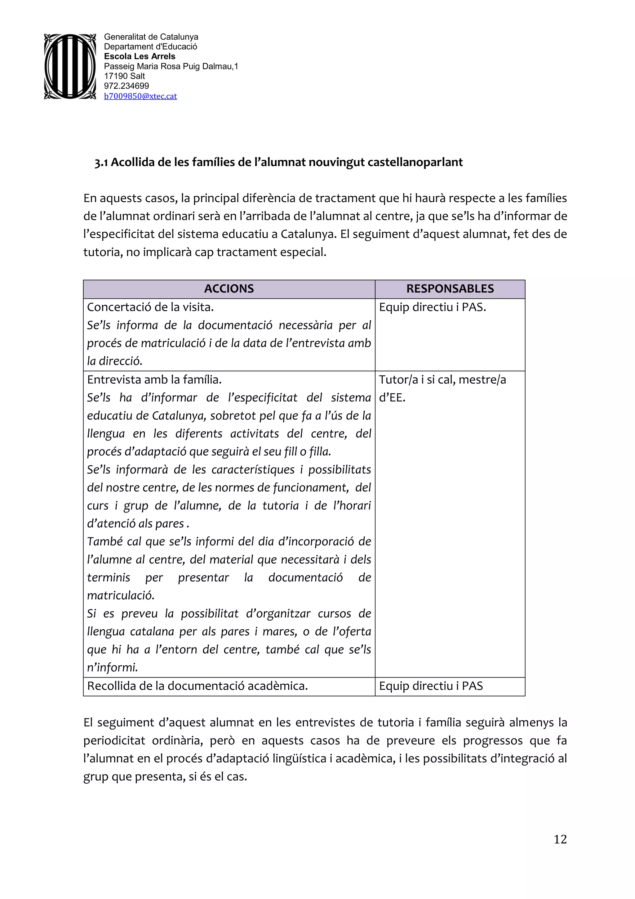 Pla d'acollida les arrels | PDF