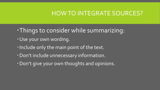 Source Integration Examples Plagiarism and apa style | PPTX