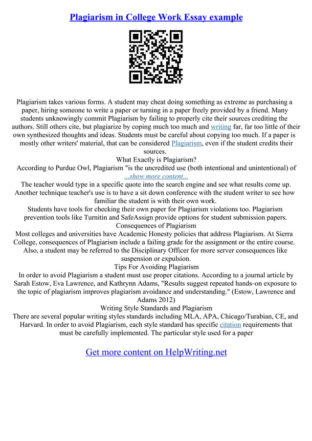 Plagiarism Essay Example | PDF