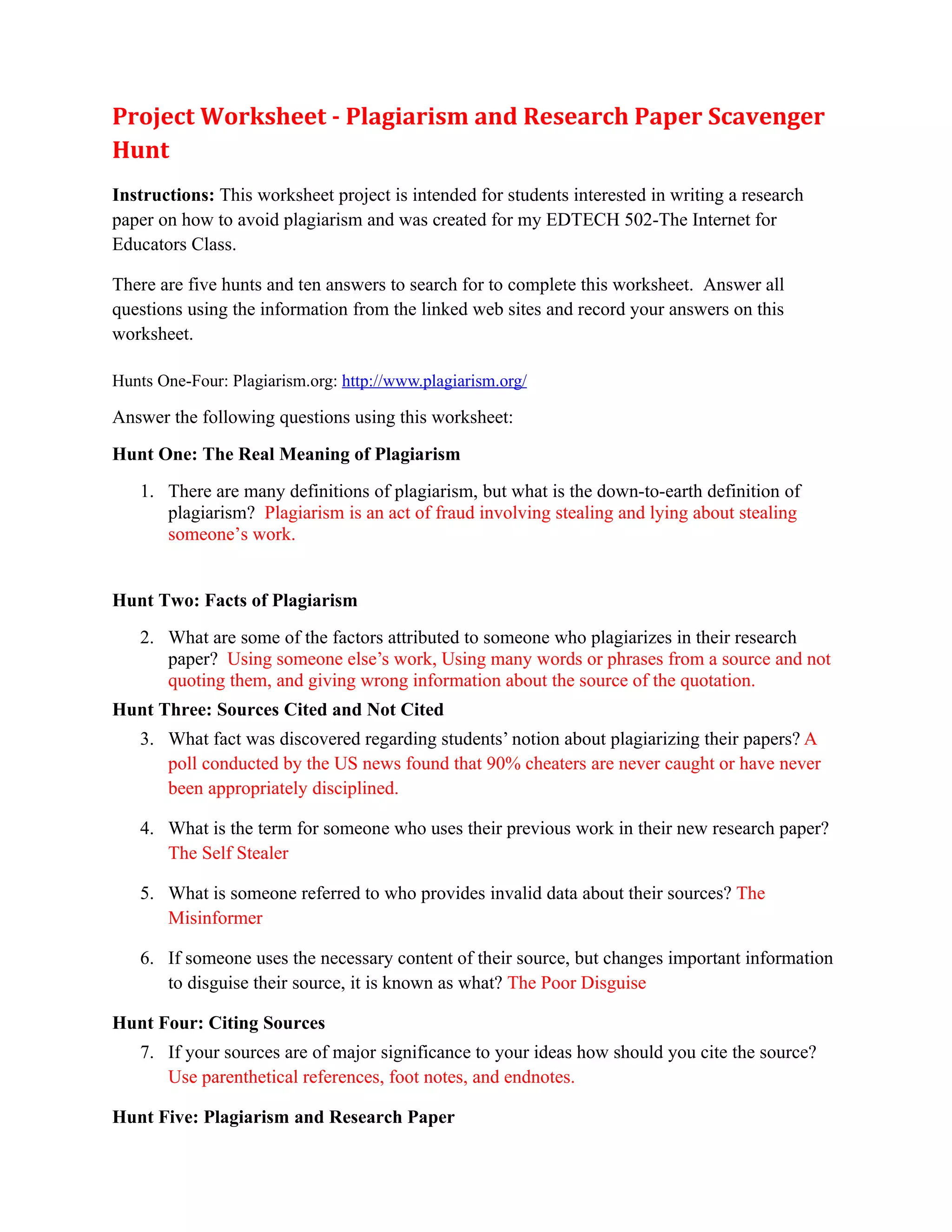 Plagiarism scavenger hunt | RTF