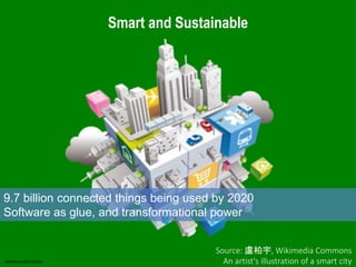 Smart and Sustainable
Source: 盧柏宇, Wikimedia Commons
An artist's illustration of a smart city
9.7 billion connected things...