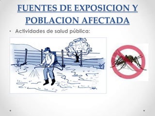 FUENTES DE EXPOSICION Y
    POBLACION AFECTADA
• Actividades de salud pública:
 