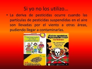 Si yo no los utilizo…
• La deriva de pesticidas ocurre cuando las
partículas de pesticidas suspendidas en el aire
son llevadas por el viento a otras áreas,
pudiendo llegar a contaminarlas.
 