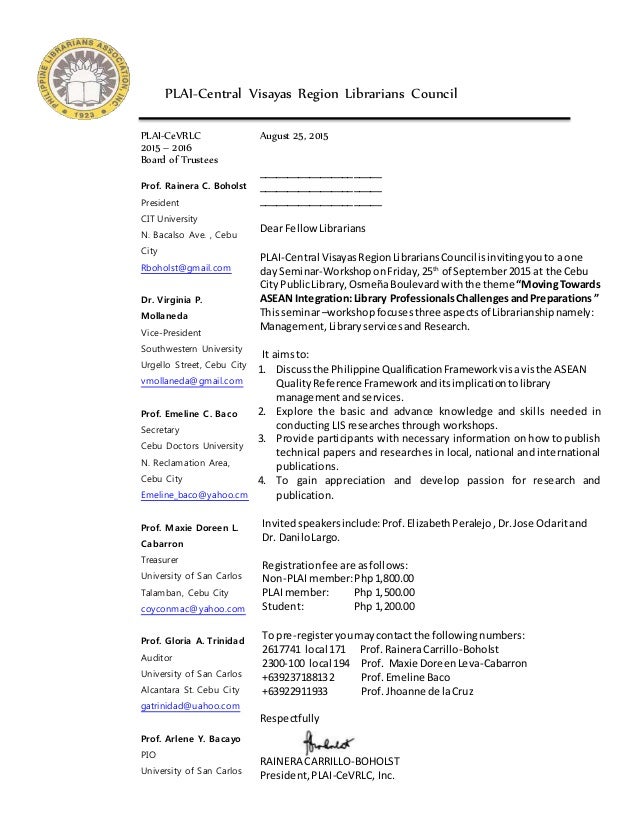 Plai Cevrlc Mid Year Regional Conference 2015 Invitation Letter