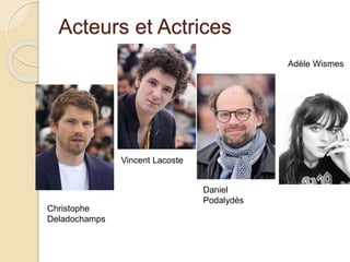 Acteurs et Actrices
Christophe
Deladochamps
Vincent Lacoste
Daniel
Podalydès
Adèle Wismes
 