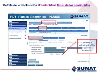 Detalle de la declaración /Pensionistas/ Datos de los pensionistas
Complete el
indicador de +Vida
Seguro de
Accidentes.
 