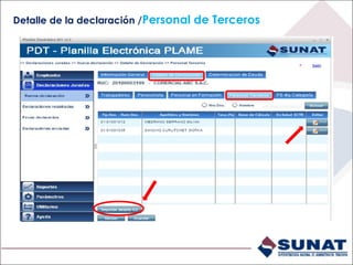 Detalle de la declaración /Personal de Terceros
 